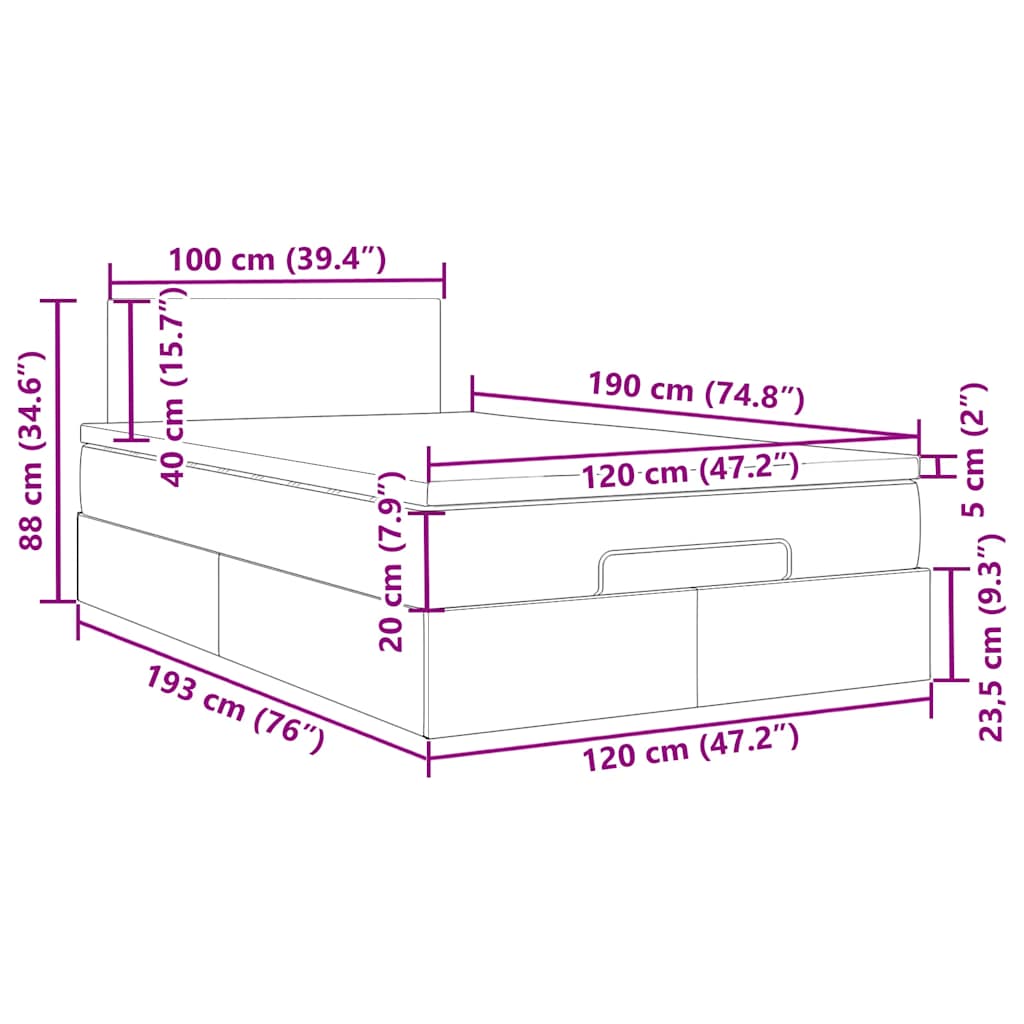 Otomanski krevet s madracem crni 120x190 cm tkanine
