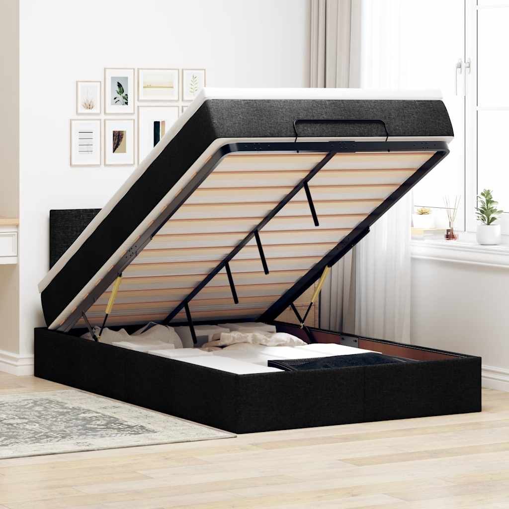 Otomanski krevet s madracem crni 120x190 cm tkanine