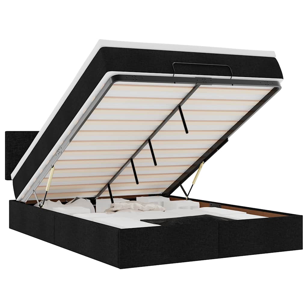 Otomanski krevet s madracem crni 140x190cm od tkanine