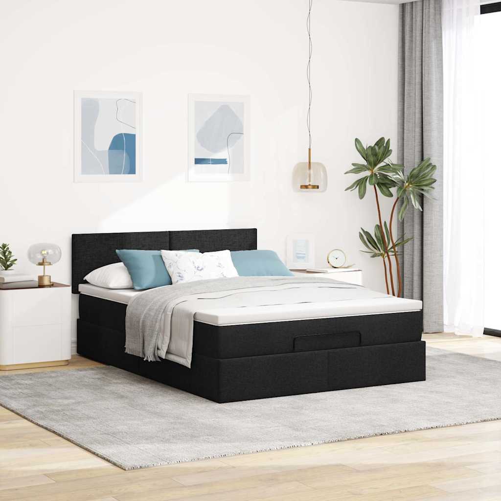 Otomanski krevet s madracem crni 140x190cm od tkanine