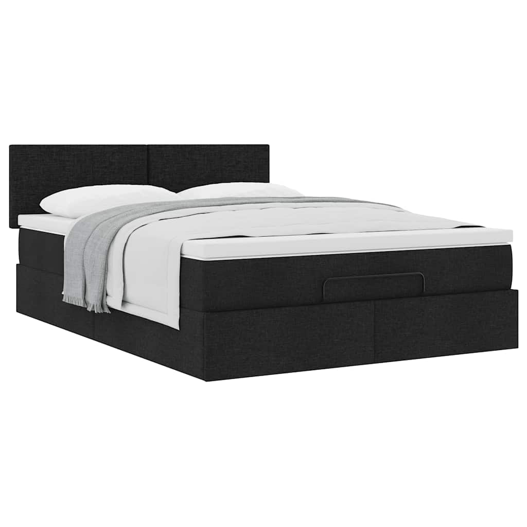 Otomanski krevet s madracem crni 140x190cm od tkanine