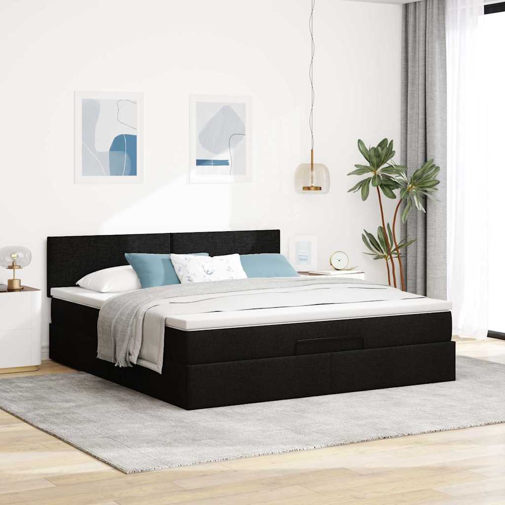 Otomanski krevet s madracem crni 180x200cm od tkanine