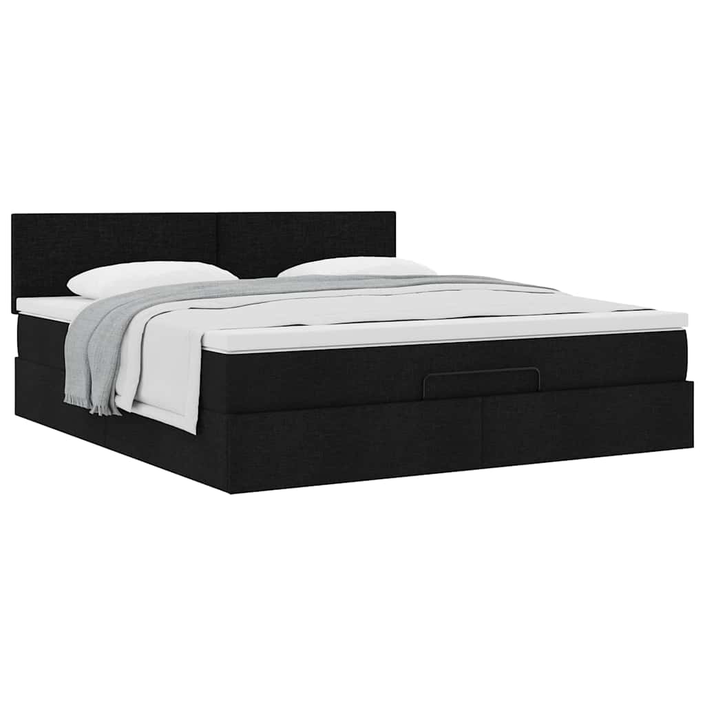 Otomanski krevet s madracem crni 180x200cm od tkanine