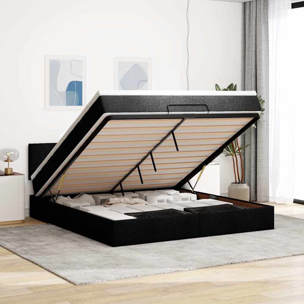 Otomanski krevet s madracem crni 180x200cm od tkanine