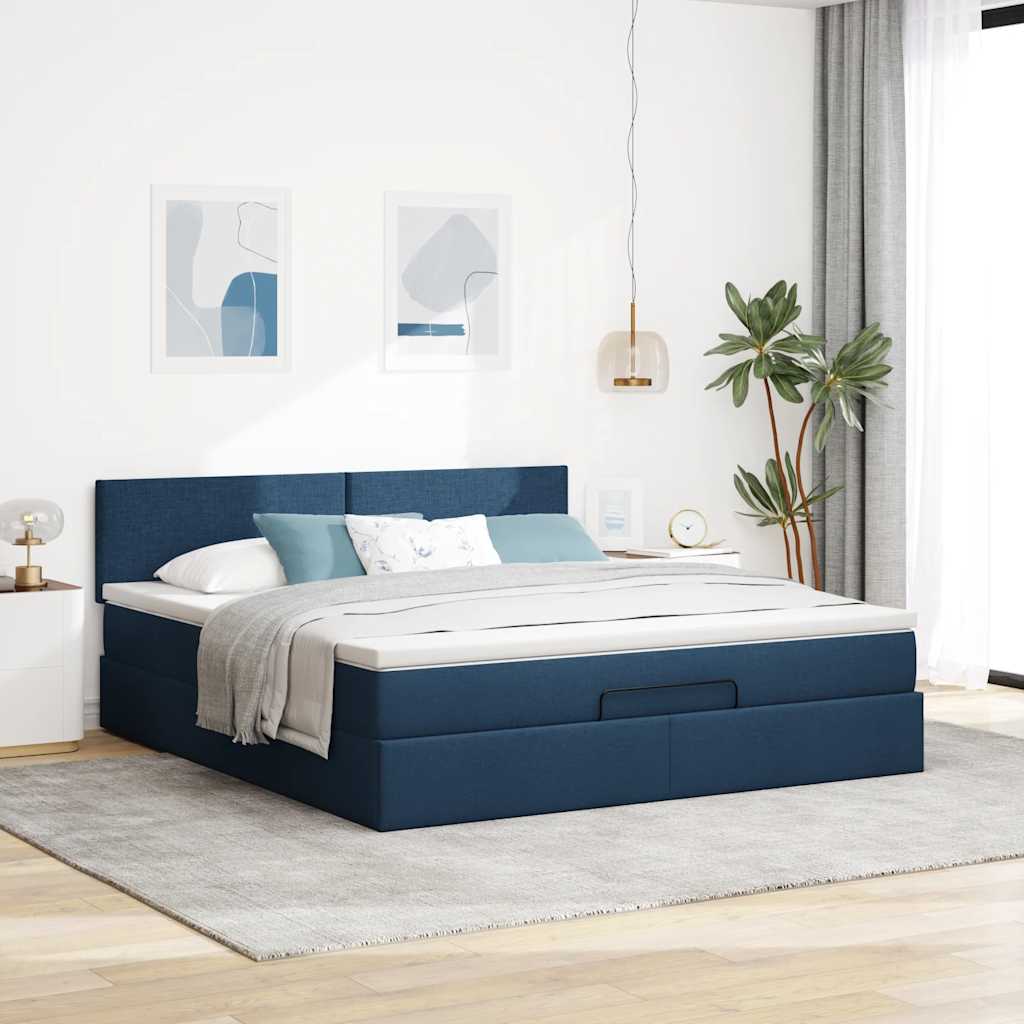 Otomanski krevet s madracem plavi 180x200cm od tkanine