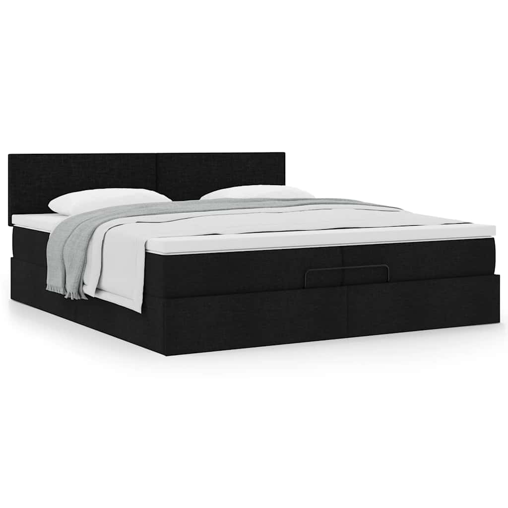 Otomanski krevet s madracem crni 200x200 cm od tkanine
