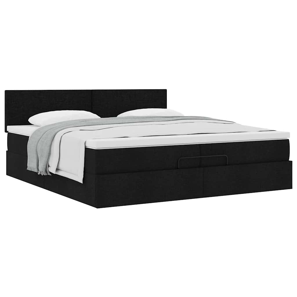 Otomanski krevet s madracem crni 200x200 cm od tkanine