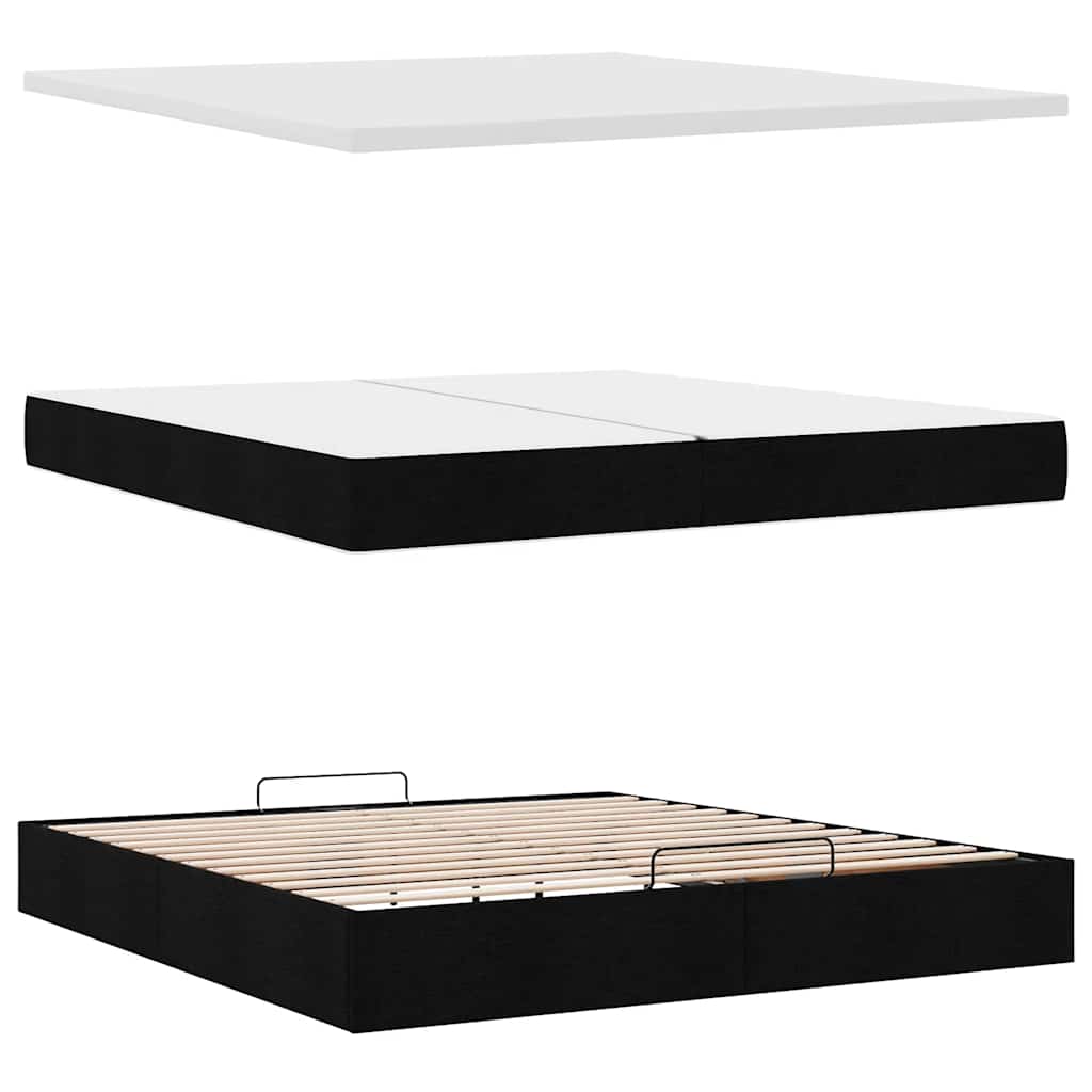 Otomanski krevet s madracem crni 200x200 cm od tkanine