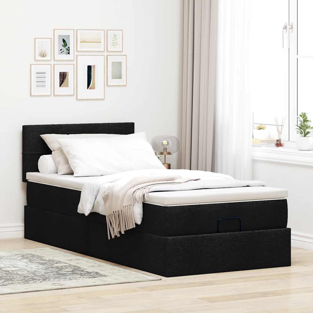 Otomanski okvir kreveta s madraca crni 80x200cm od tkanine