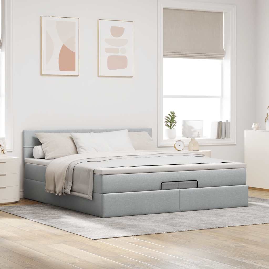 Otomanski krevet s madracem svjetlosivi 200x200 cm tkanine
