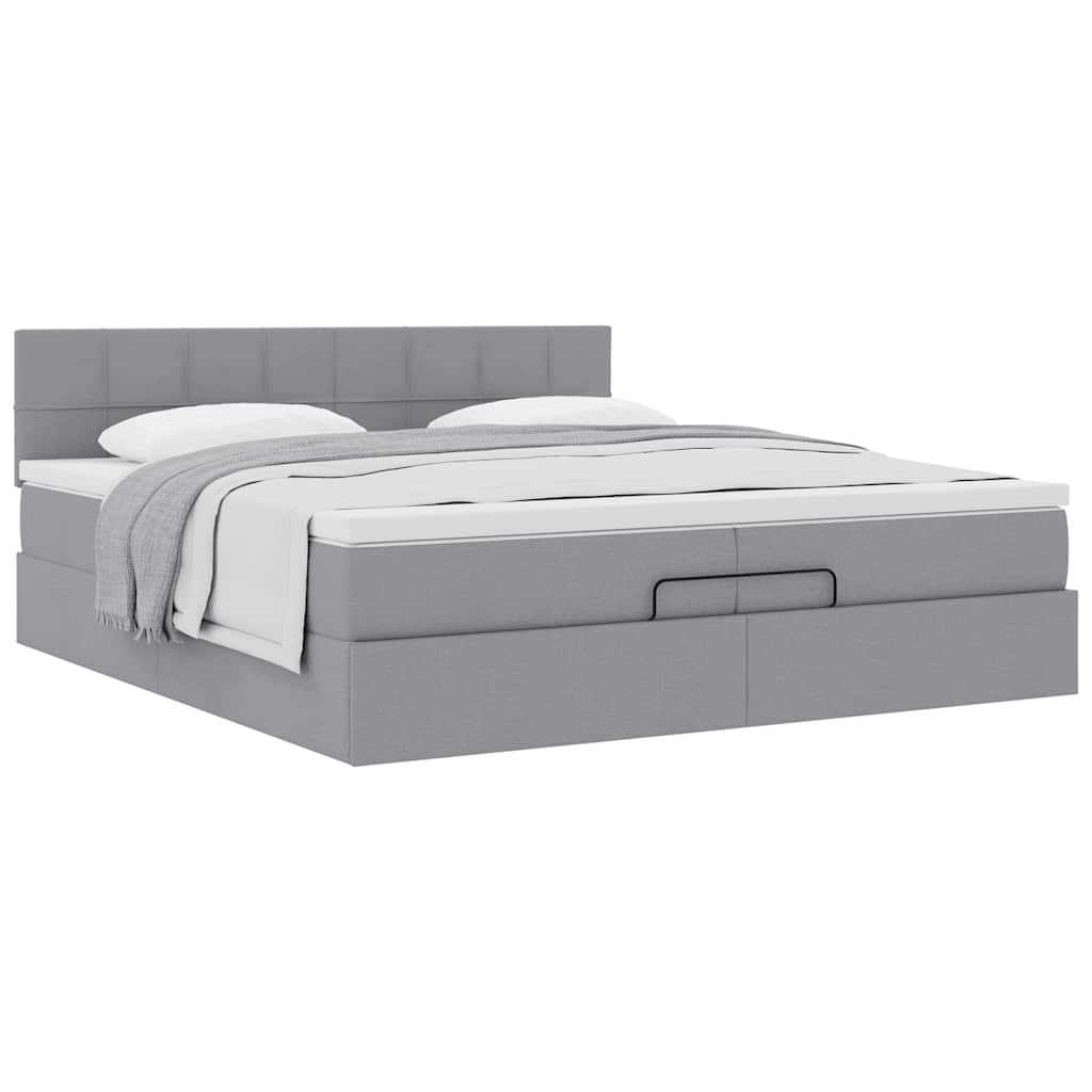 Otomanski krevet s madracem svjetlosivi 200x200 cm tkanine