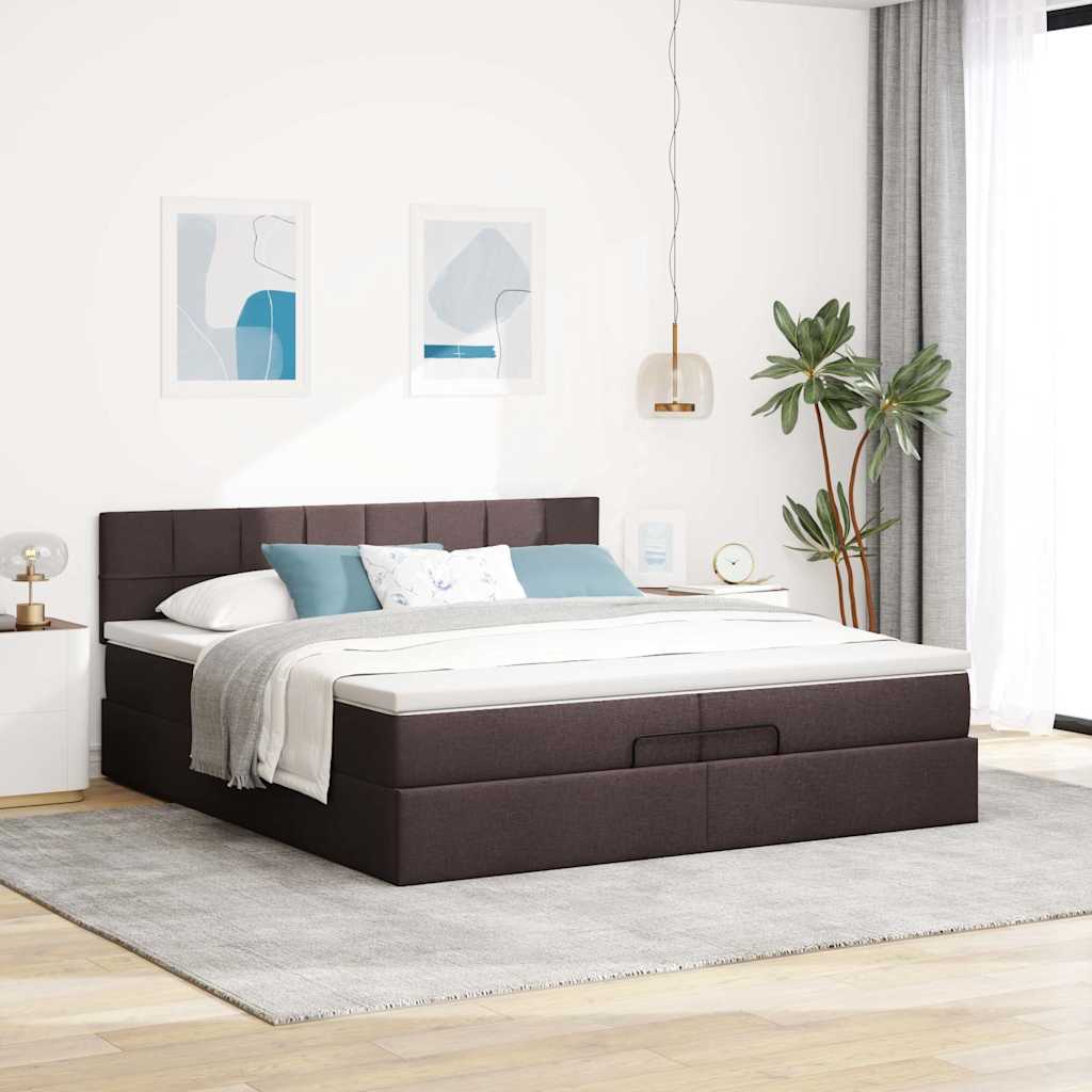 Otomanski krevet s madracem tamnosmeđi 200x200 cm tkanine