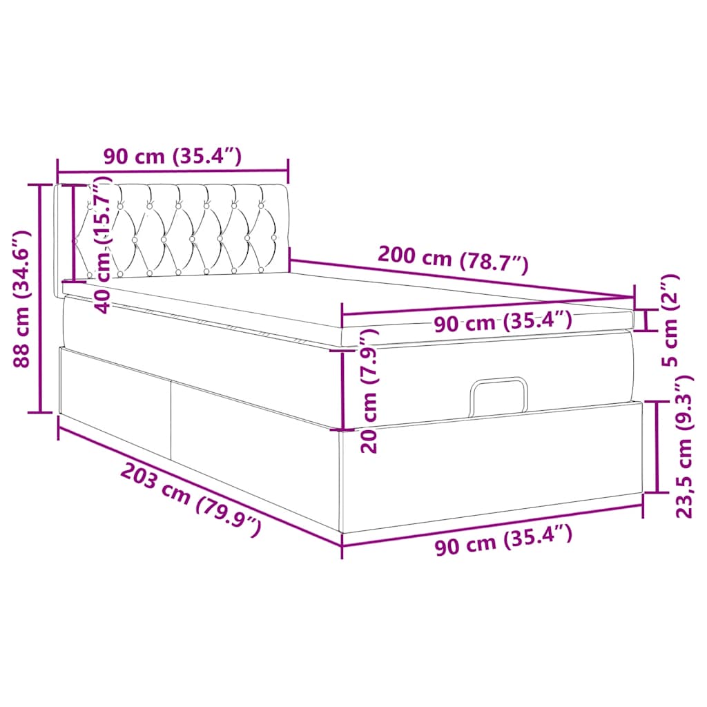 Otomanski krevet s madracem plavi 90x200 cm tkanine