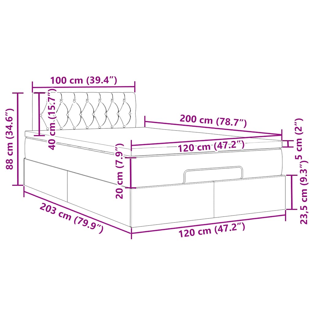 Otomanski krevet s madracem crni 120x200 cm tkanine