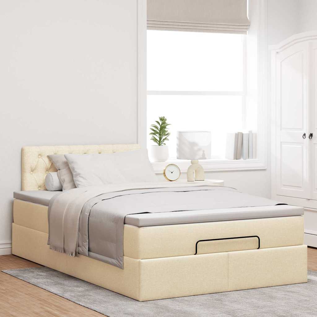 Otomanski okvir kreveta s madracem krem 120x200cm od tkanine