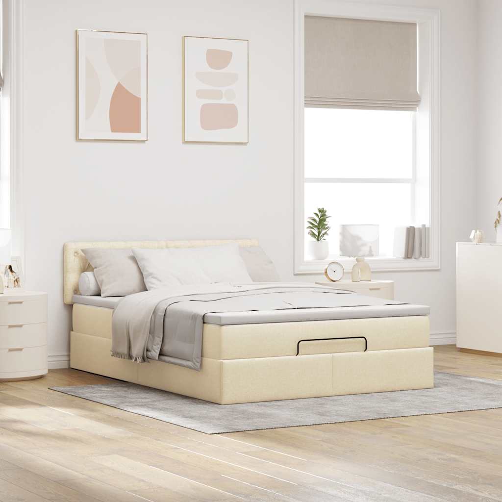 Otomanski krevet s madracem krem 140x200 cm tkanine