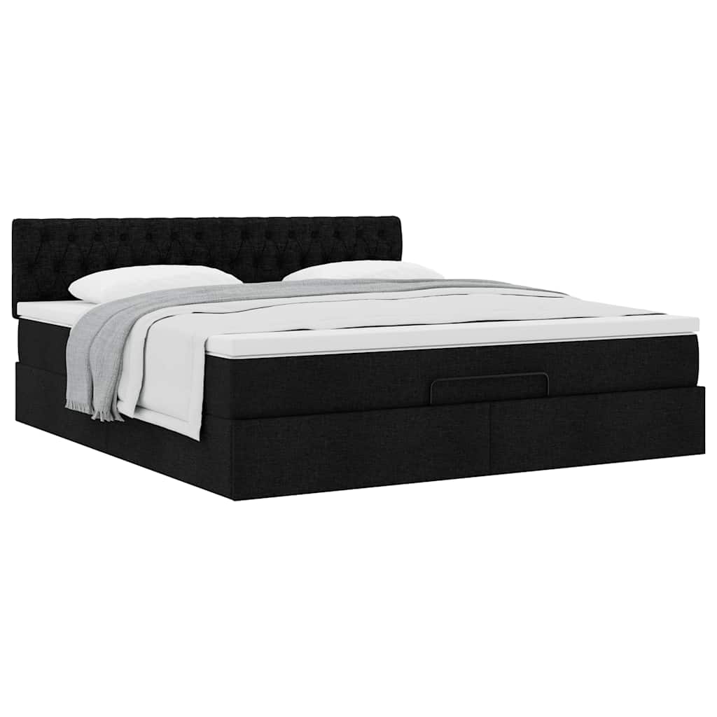 Otomanski krevet s madracem crni 180x200cm od tkanine