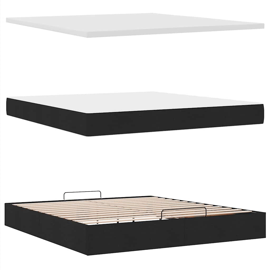Otomanski krevet s madracem crni 180x200cm od tkanine