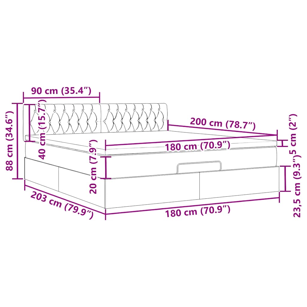 Otomanski krevet s madracem plavi 180x200cm od tkanine