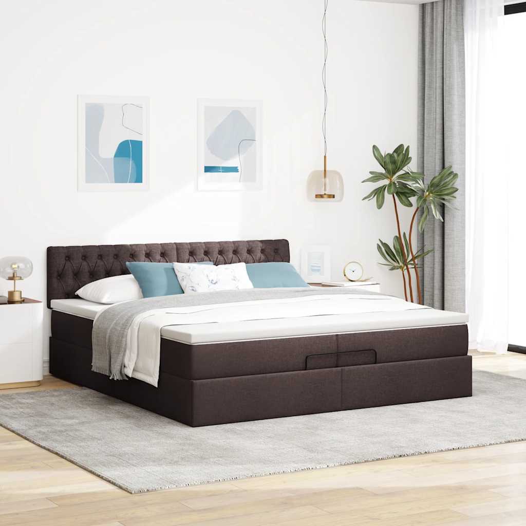 Otomanski krevet s madracem tamnosmeđi 200x200 cm tkanine