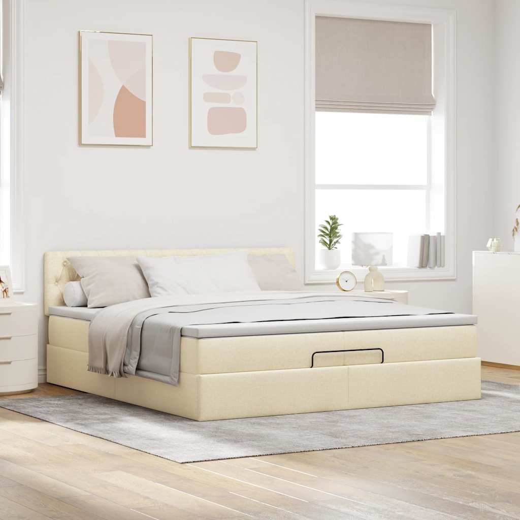Otomanski krevet s madracem krem 200x200 cm tkanine