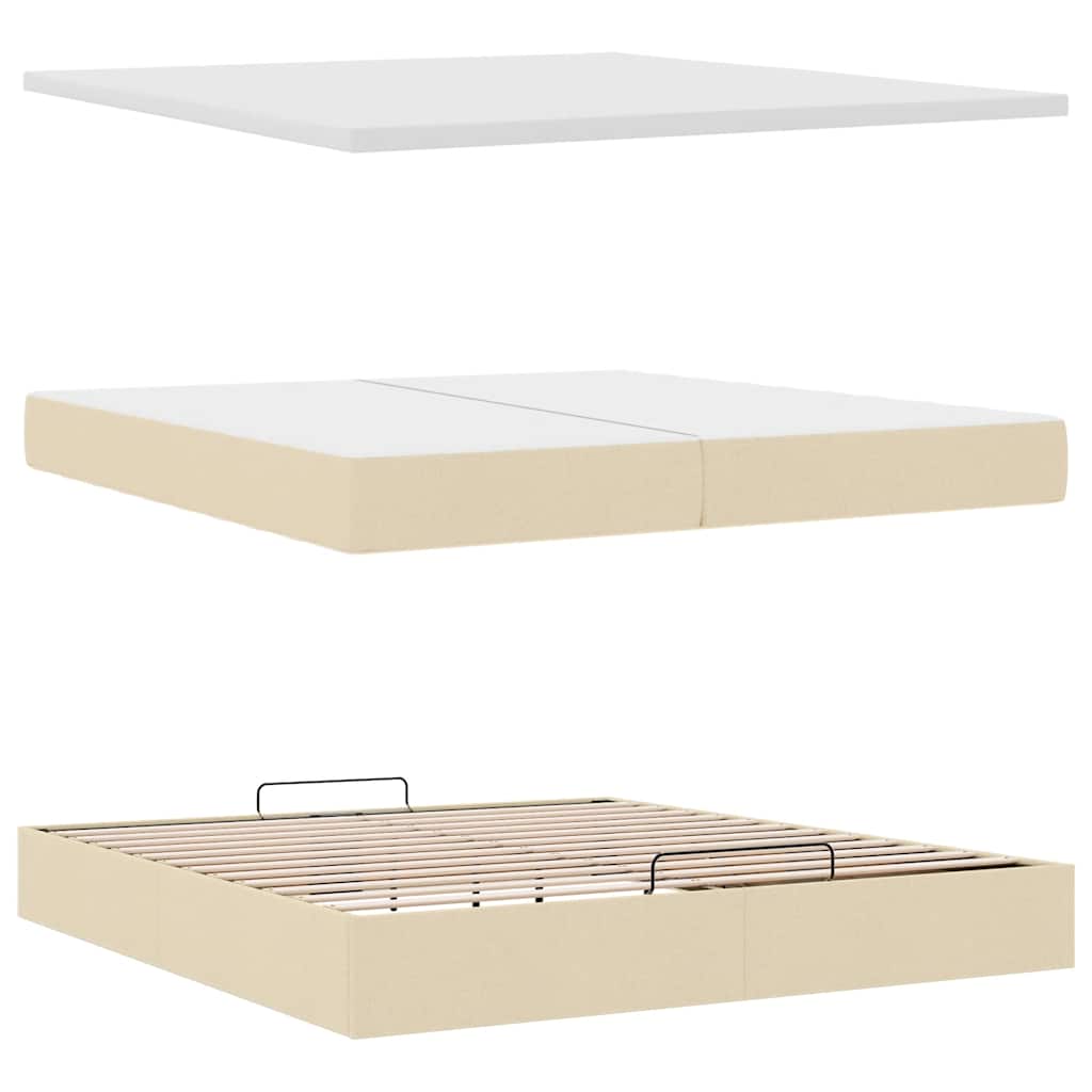 Otomanski krevet s madracem krem 200x200 cm tkanine