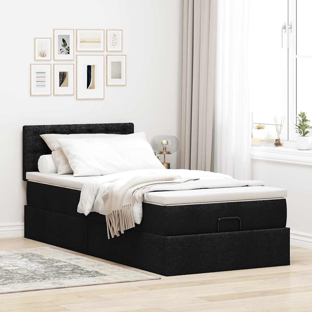 Otomanski okvir kreveta s madraca crni 90x190cm od tkanine
