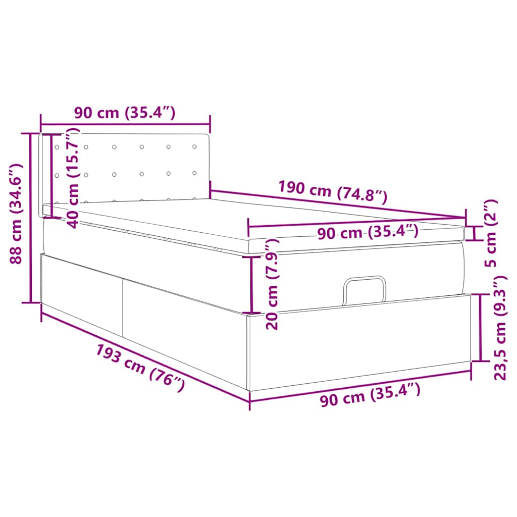 Otomanski okvir kreveta s madraca crni 90x190cm od tkanine