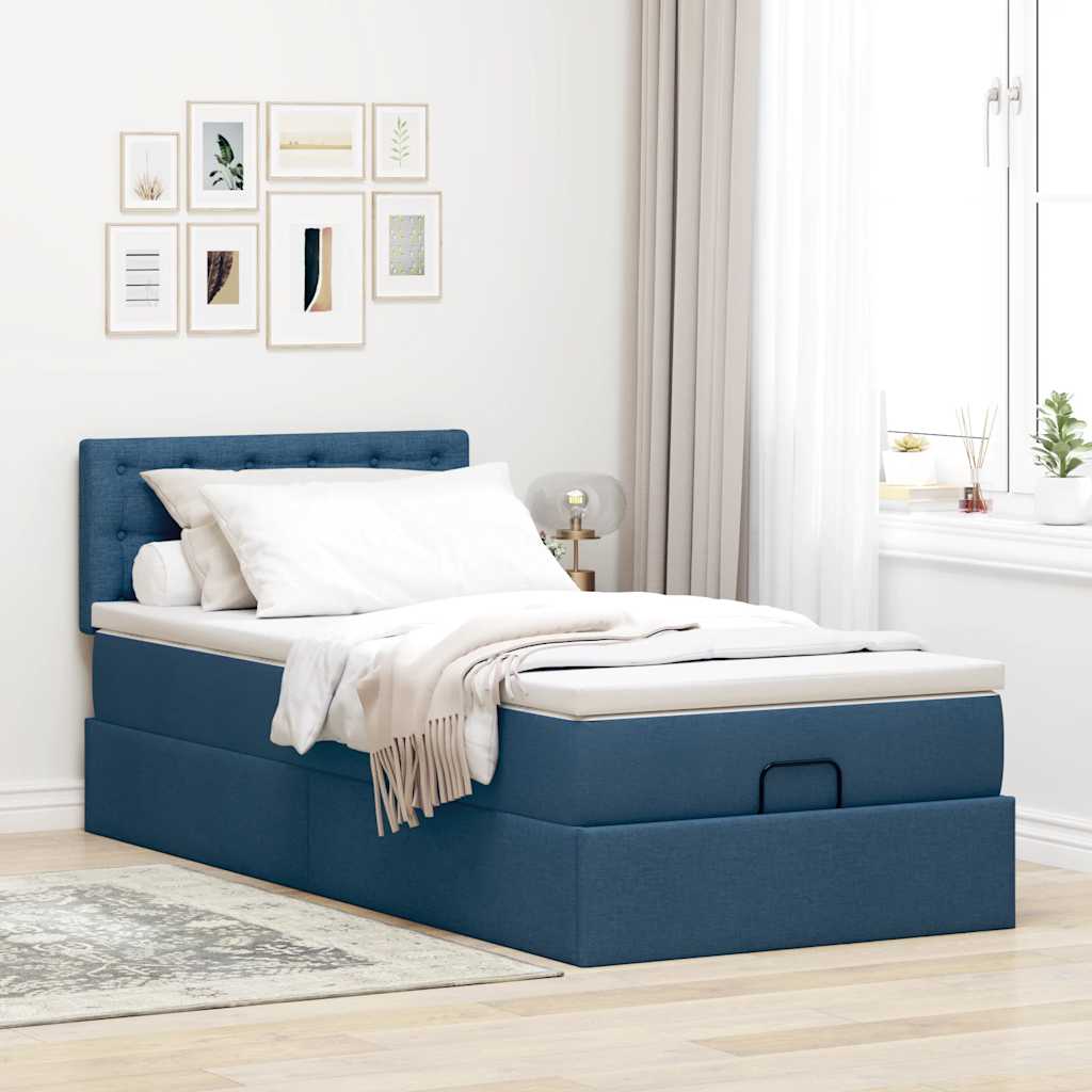 Otomanski okvir kreveta s madraca plavi 90x190cm od tkanine