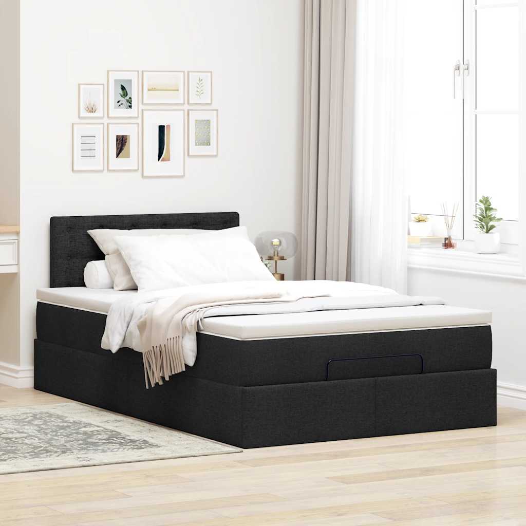 Otomanski krevet s madracem crni 120x190 cm tkanine