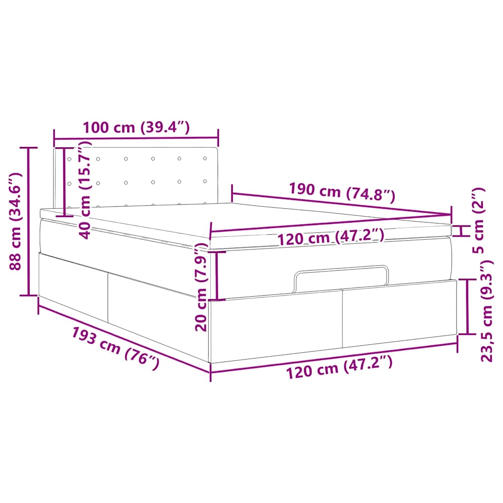 Otomanski krevet s madracem crni 120x190 cm tkanine