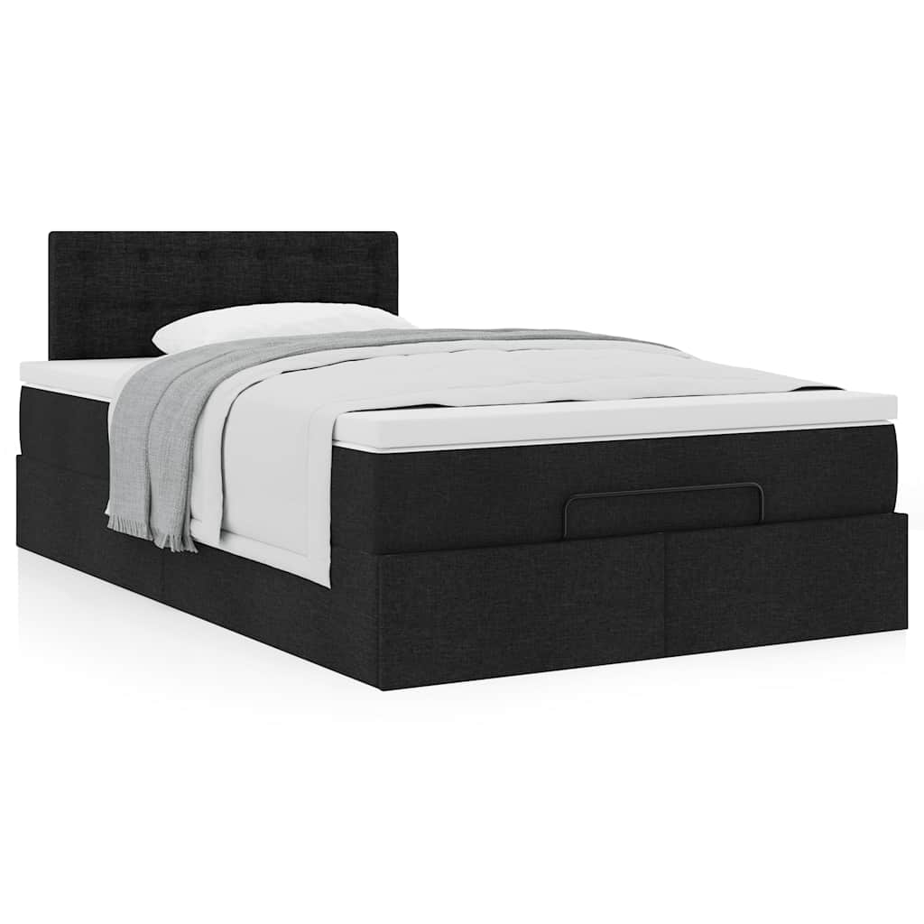 Otomanski krevet s madracem crni 120x190 cm tkanine