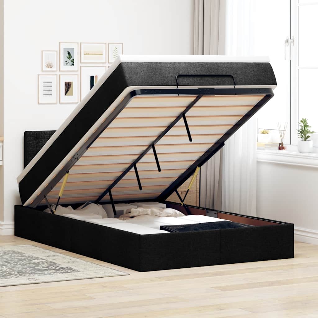Otomanski krevet s madracem crni 120x190 cm tkanine