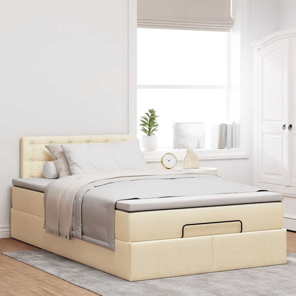 Otomanski okvir kreveta s madracem krem 120x200cm od tkanine