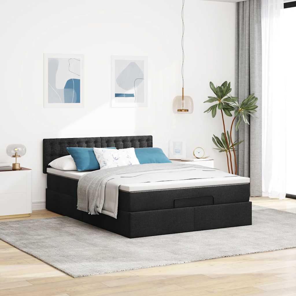 Otomanski krevet s madracem crni 140x190cm od tkanine