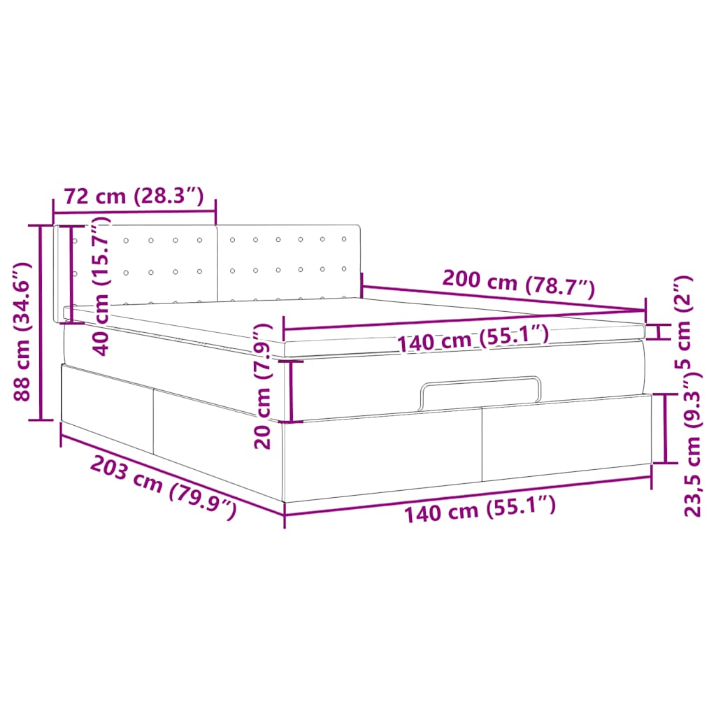 Otomanski krevet s madracem krem 140x200 cm tkanine