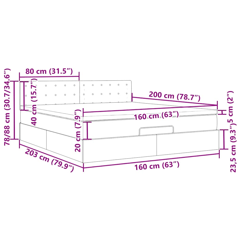 Otomanski krevet s madracem tamnosivi 160x200cm od tkanine