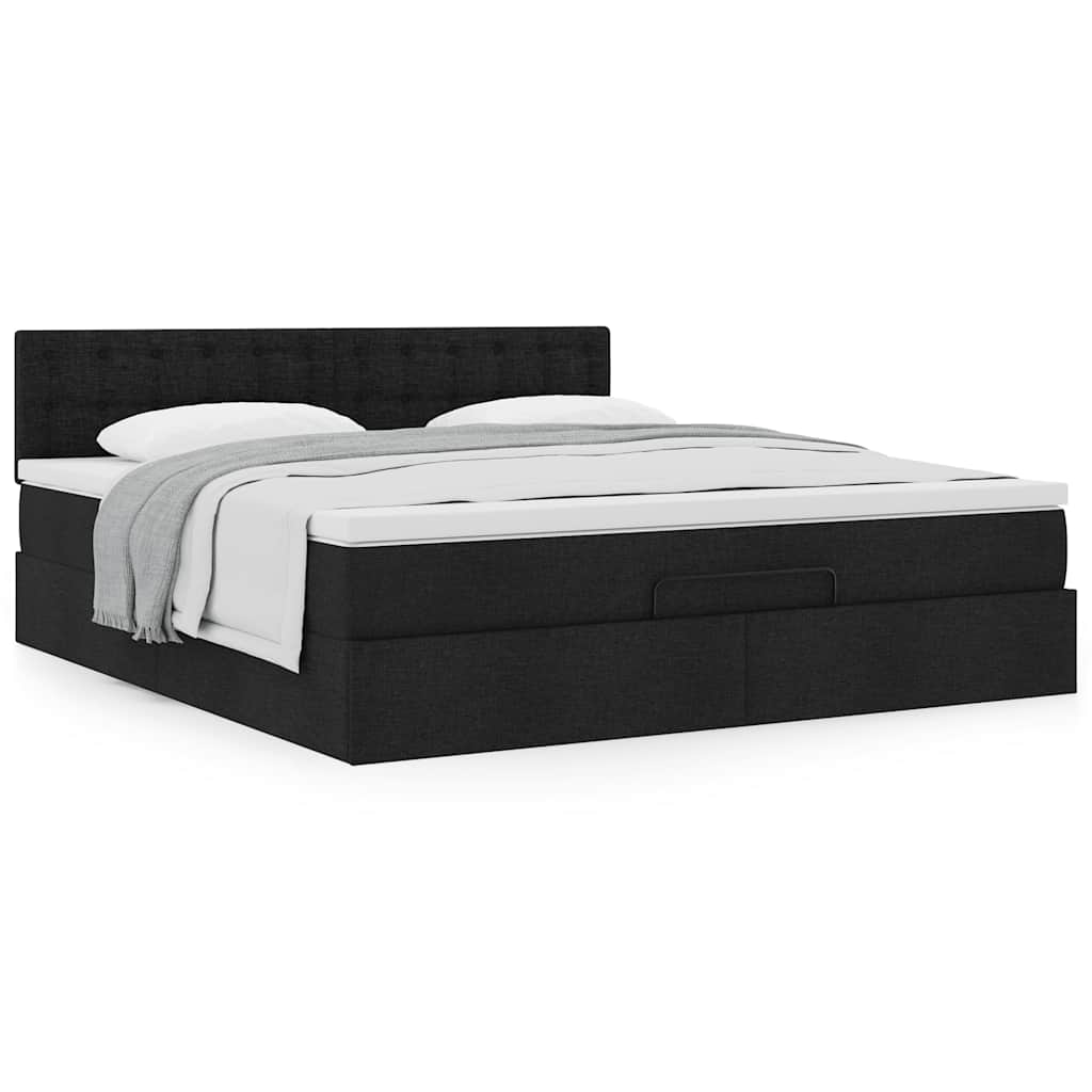 Otomanski krevet s madracem crni 180x200cm od tkanine