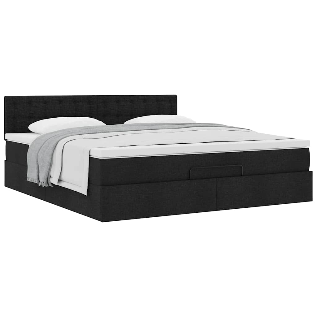 Otomanski krevet s madracem crni 180x200cm od tkanine