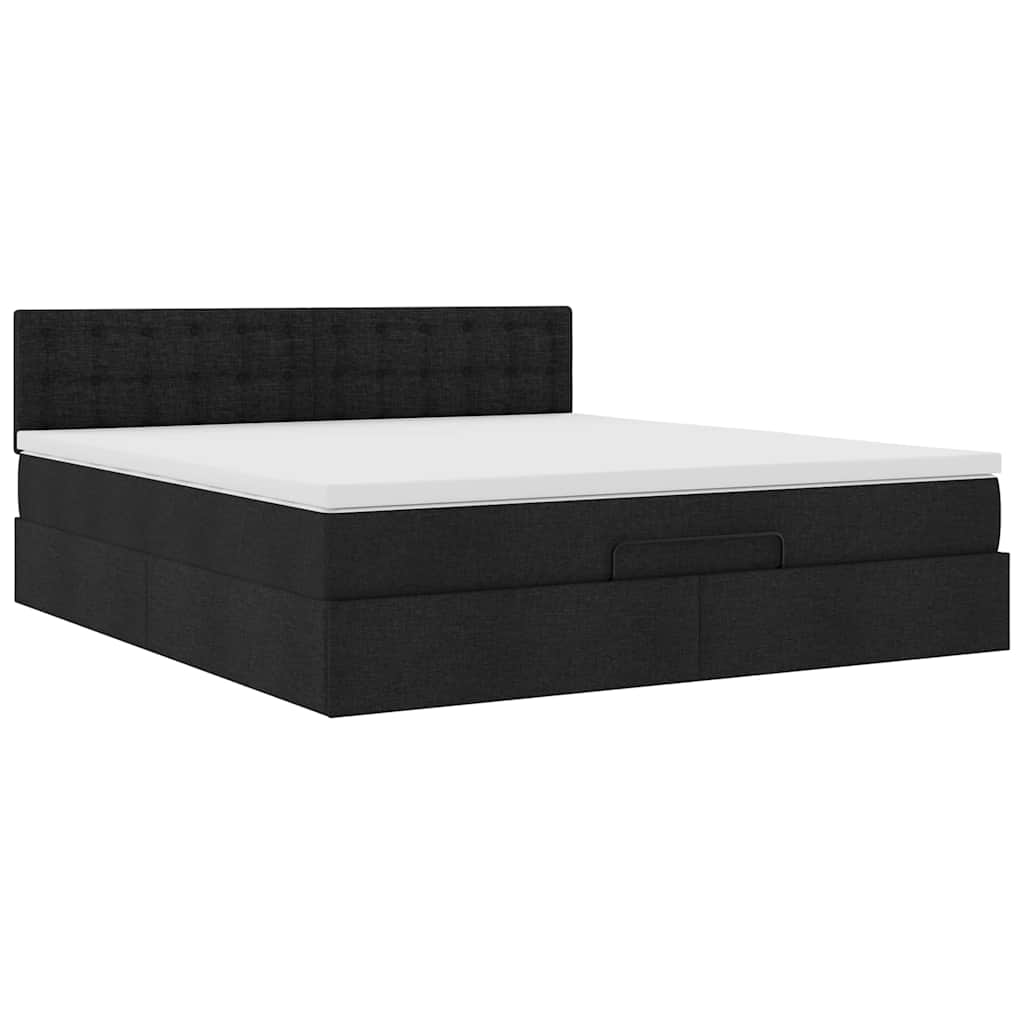 Otomanski krevet s madracem crni 180x200cm od tkanine