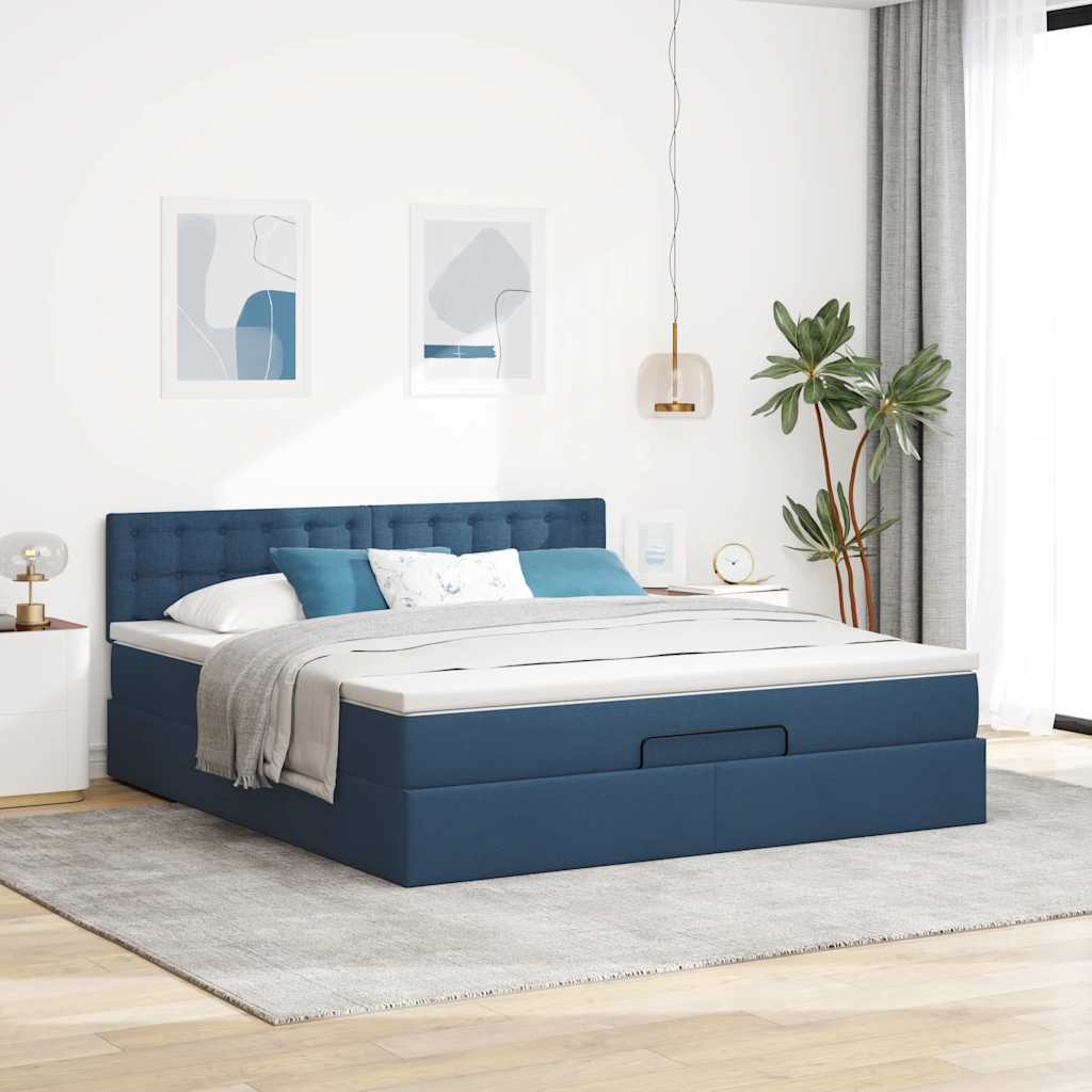 Otomanski krevet s madracem plavi 180x200cm od tkanine