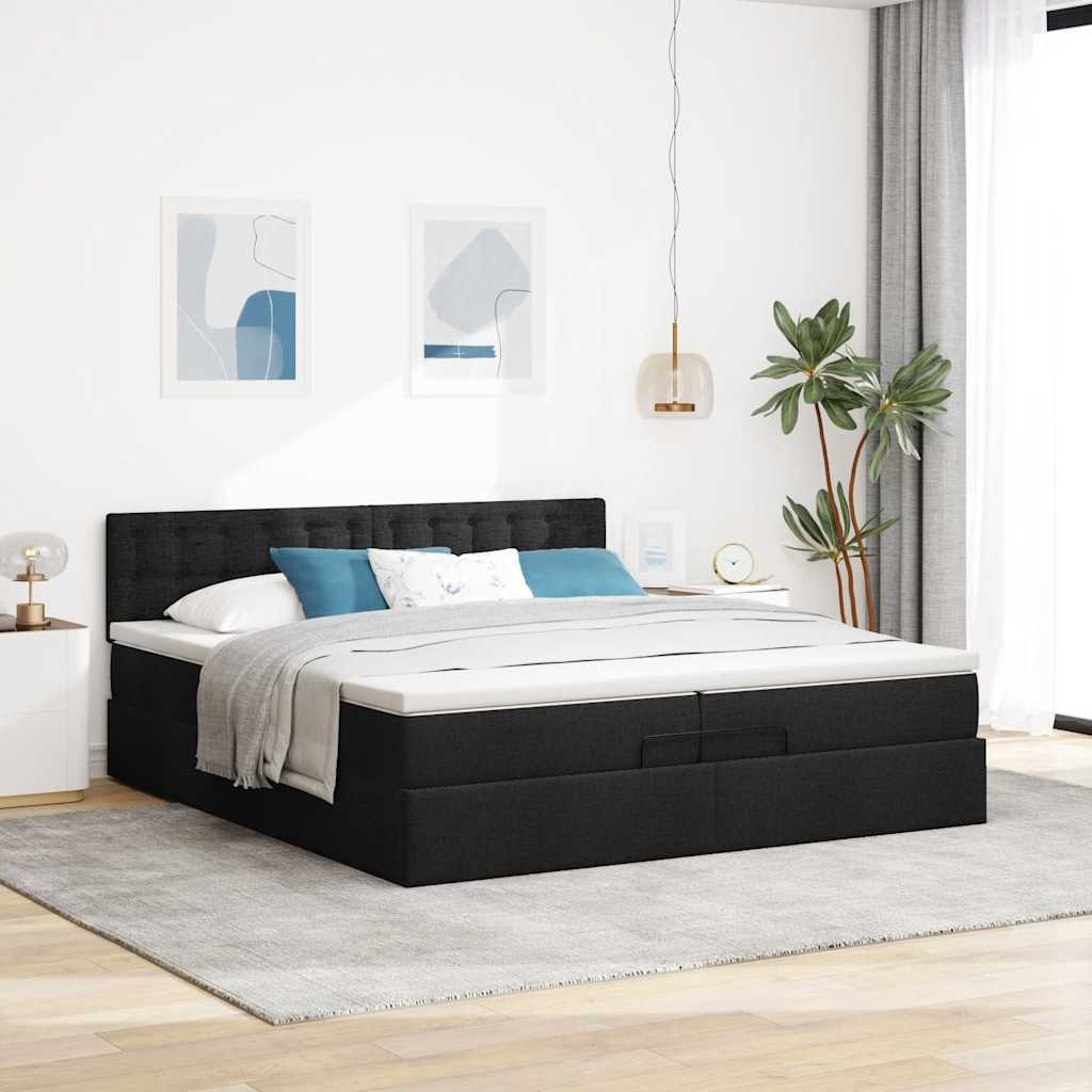 Otomanski krevet s madracem crni 200x200 cm tkanine
