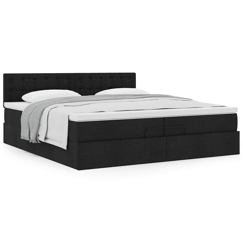 Otomanski krevet s madracem crni 200x200 cm tkanine