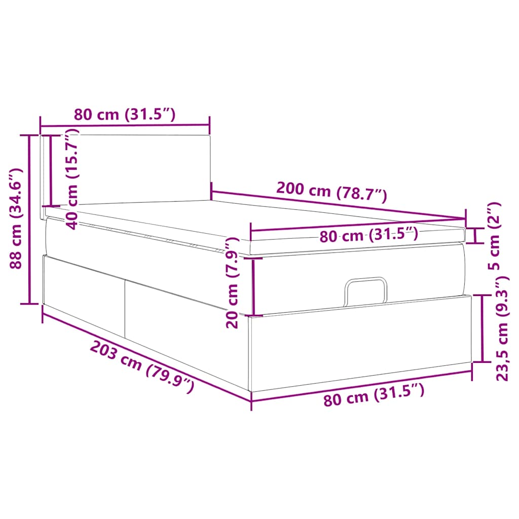 Okvir kreveta s madraca tamnozeleni 80x200cm baršunasti