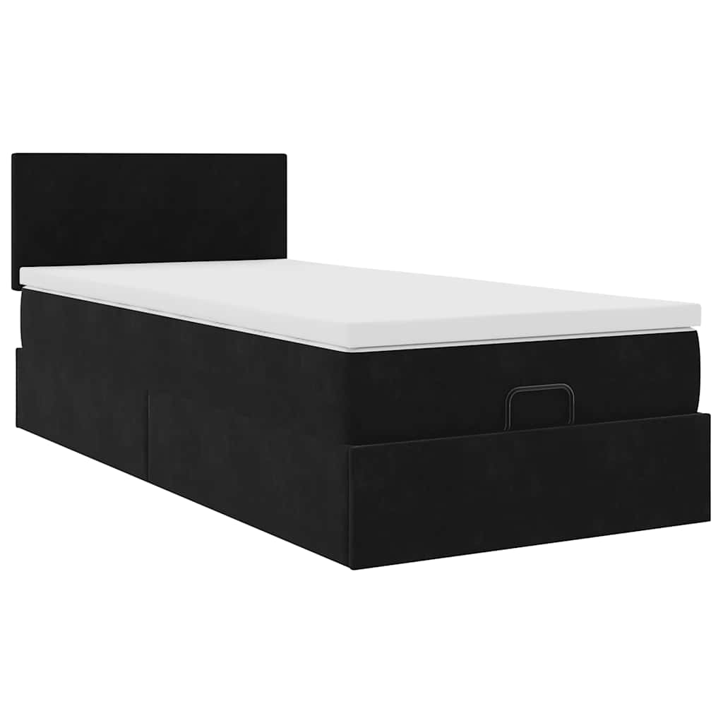 Otomanski okvir kreveta s madraca crni 90x200cm baršunasti