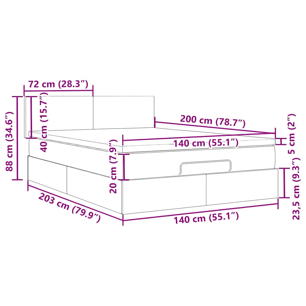 Ottoman krevet s madracem crni 140x200 cm baršun