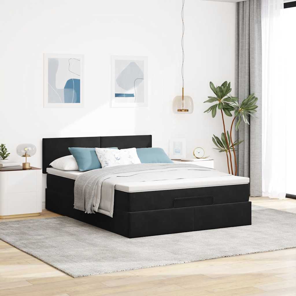 Ottoman krevet s madracem crni 140x200 cm baršun