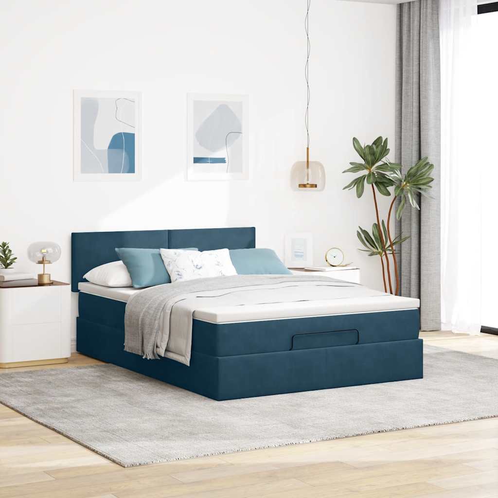 Ottoman krevet s madracem tamnoplavi 140x200 cm baršun