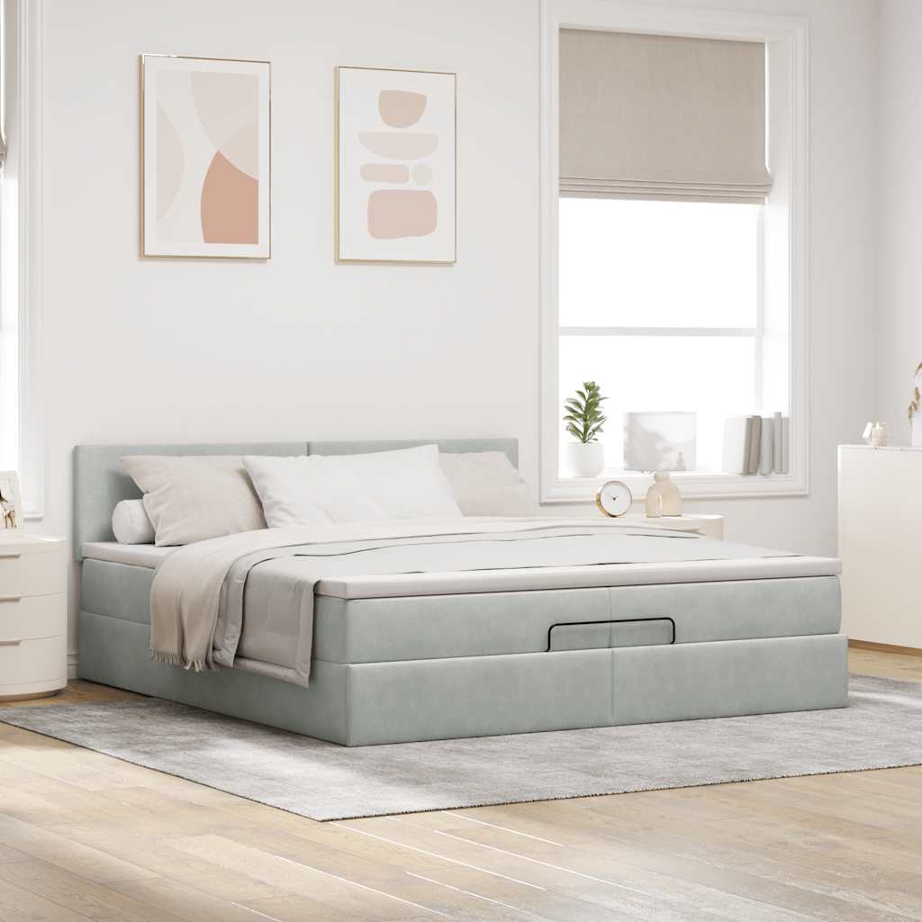 Ottoman krevet s madracem svijetlo sivi 200x200 cm baršun