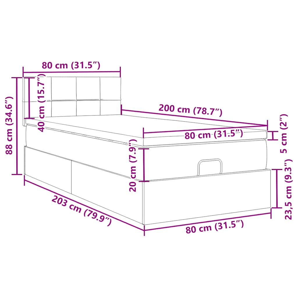 Otomanski okvir kreveta s madraca crni 80x200cm baršunasti